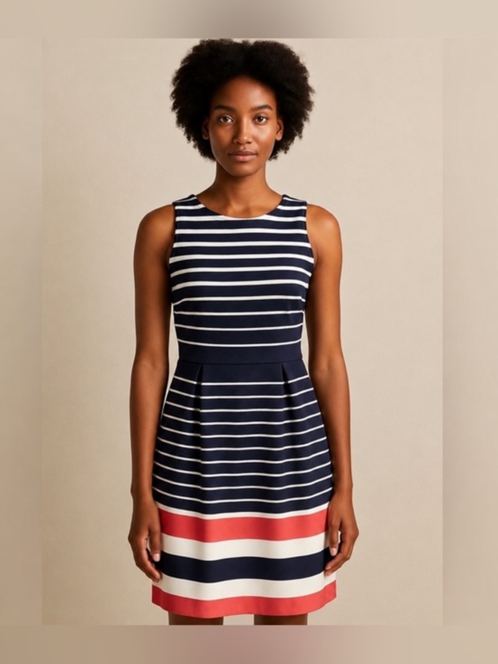 41 Hawthorn Women's Black White Coral Stripe Fit n Flare Sara Dress M EUC #832
